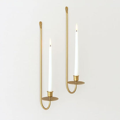 Wall Candle Holders Set of 2 Handcrafted Wrought Iron Sconces with Gold Finish, Easy to Install Modern Candle Holders for Living Room, Bedroom, Hallway, Wedding or Holiday Decor