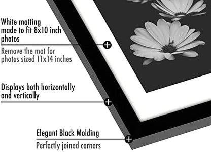 Americanflat 11x14 Picture Frame with Polished Plexiglass - Set of 5 - Use as 8x10 Frame with Mat or Display 11x14 Photo Without Mat - Galleria Collection - Picture Frames for Wall Display - Black