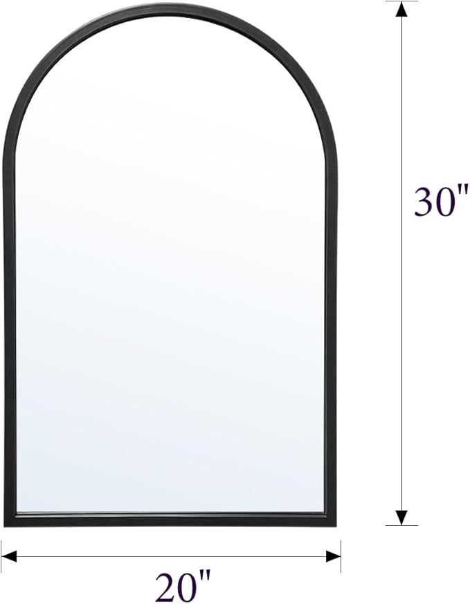 Wall Mounted Mirror, 30“x20 Black Bathroom Mirror, Arched Window Mirrors for Wall, Arched Top Mirror with Metal Frame, Vanity Mirror for Living Room or Bedroom