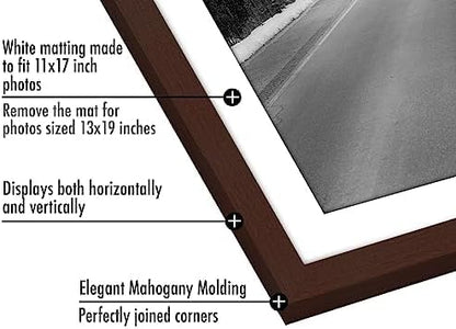 Americanflat 13x19 Picture Frame with Polished Plexiglass - Set of 5 - Use as 11x17 Frame with Mat or Display 13x19 Photo Without Mat - Galleria Collection - Picture Frames for Wall Display - Mahogany