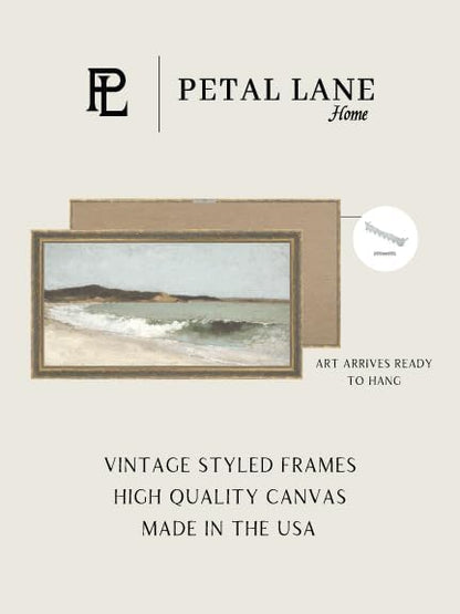 Petal Lane Beach Wall Art - 16x9 Framed Antique Decor - Make Your Own Gallery Wall Frame Set - Dark Academia Wall Decor - Canvas Wall Art with Vintage Frame (Beach Landscape)