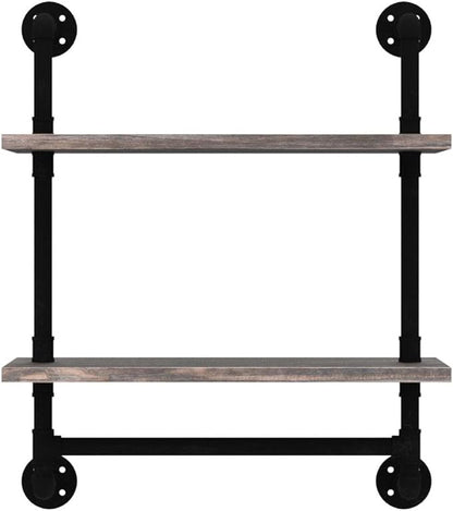 MBQQ Shelving Bathroom Pipe Shelves with Towel Bar Over Toilet, 24 inch Pine Wood Floating Shelves for Wall Mounted Bedroom,Kitchen, Farmhouse, Living Room