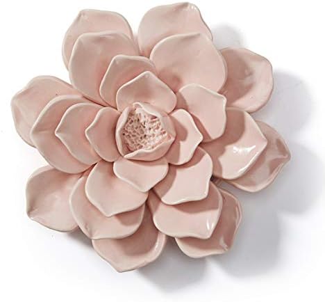 SEINHIJO Ceramic Flower Wall Decor 3D Wall Art Sculpture Modern Art Gift for Bedroom Living Room Home Office Pink 7.1 Inch