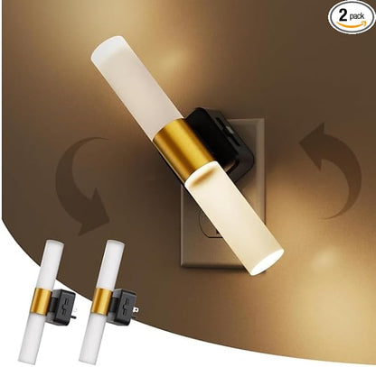 L LOHAS LED Night Light, 2 Pack Night Lights Plug into Wall, 3000K Soft White, 0-100LM Adjustable Brightness, 180° Rotating Plug in Night Light with Auto Light Sensor (Matte White)