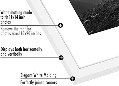 Americanflat 16x20 Picture Frame with Polished Plexiglass - Set of 5 - Use as 11x14 Frame with Mat or Display 16x20 Photo Without Mat - Galleria Collection - Picture Frames for Wall Display - White
