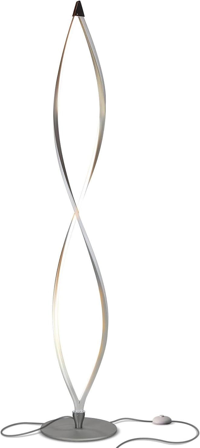 Brightech Twist Floor Lamp, Bright Tall Lamp for Offices, Modern LED Spiral Lamp for Living Rooms, Dimmable Standing Lamp with Sturdy Base for Bedroom Reading, Great Living Room Decor - Silver