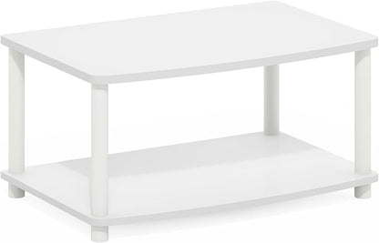 Furinno Turn-N-Tube TV Riser Stand, 2-Tier Small Elevated No Tools TV Stand, TV Console for TV up to 32 inch, 15.8 x 23.8 x 11, for Living Room, Bedroom, White