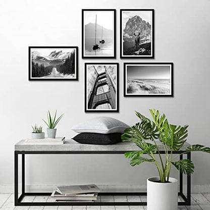 Americanflat 12x18 Poster Frame with Polished Plexiglass - Set of 5 - Use as 11x17 Frame with Mat - Galleria Collection - Picture Frames for Wall Display - Black
