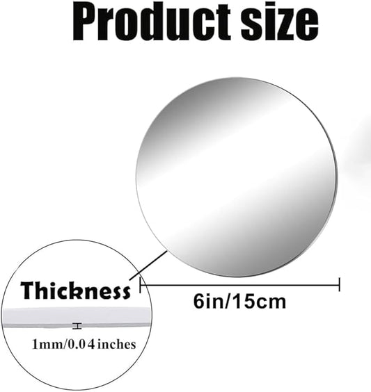 Acrylic Round Mirrors, 6 inch No Glass Circle Mirror Tiles Self Adhesive Mirror Stickers for Wall Home Living Room Bedroom Decor, Small Mirrors for Crafts (4, 6 inch/15cm)