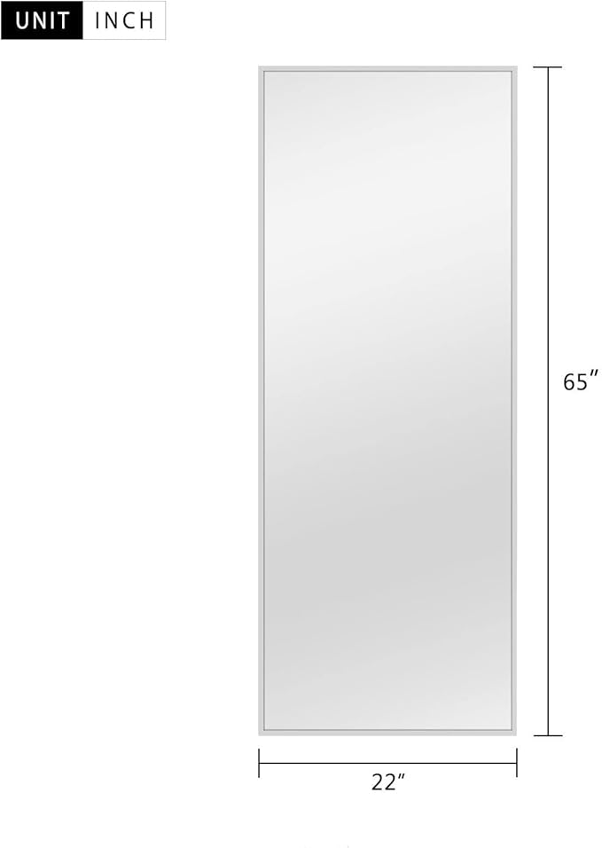 NeuType Full Length Mirror Floor Mirror with Standing Holder Bedroom/Locker Room Standing/Hanging Mirror Dressing Mirror (Silver), 65"x22"