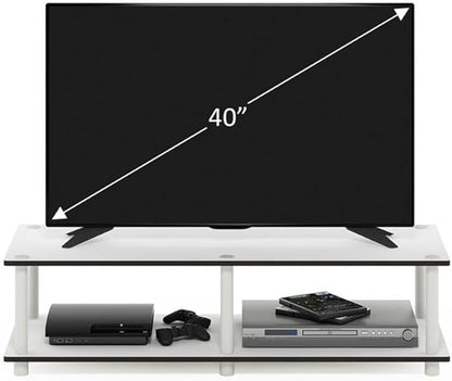 Furinno JUST TV Stand, 2-Tier Wide Entertainment Center with Open Shelf, No Tools TV Console for TV up to 46 Inch with Tubes, for Living Room, Bedroom, White