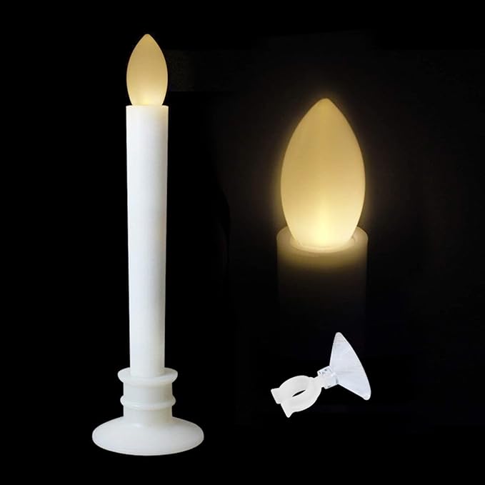 6 Pack Flameless Taper Candles with Remote/Timer & Suction Cup, Battery Operated Flickering LED Window Candles, Vintage Christmas Electric Fake Candlesticks, White Holder