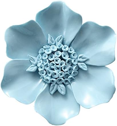 AMERRY Ceramic Flower Wall Art, Artificial 3D Flower Wall Art，Handmade 3D Wall Art Hanging Sculpture，Handmade Porcelain Flower Wall Décor for Home Office Decor (Blue,Bloom Camellia,4.33")