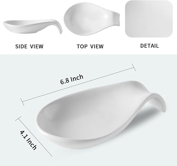 Nihow Ceramic Spoon Rest: 4 Inch Stable Utensil Rest - Heat Resistant Spoon Holder for Kitchen counter/Countertop/Stove Top - Dishwasher Safe - Matte White (1 PC)