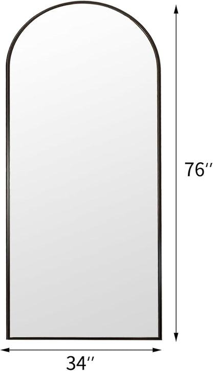 Rowjut Floor Full Length Mirror, Arched Mirrors Full Length 76"x34" Freestanding Large & with Aluminum Frame&Wall Mounted & Hanging or Leaning& Full Body Mirror for Bedroom, Black