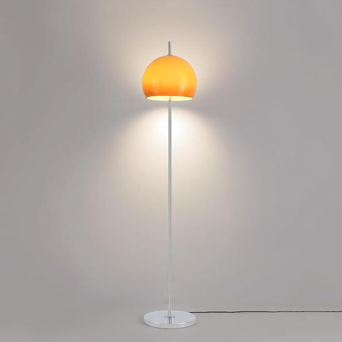 Contemporary Floor Lamp Orange Glass Bauhaus Standing Lamp Mushroom Dome Shaped Art Deco Lamp Tall Mid-Century Modern Lamps for Living Room Bedroom - Silver Base