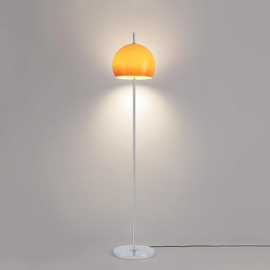 Contemporary Floor Lamp Orange Glass Bauhaus Standing Lamp Mushroom Dome Shaped Art Deco Lamp Tall Mid-Century Modern Lamps for Living Room Bedroom - Silver Base