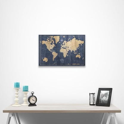 Conquest Maps World Travel Map with Pins Deep-Sea Drift Style Push Pin Travel Map Cork Board, Track Your Travels w/a Handmade Unique Canvas Pinable Map (24" x 16")