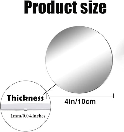 Acrylic Round Mirrors, 4 inch No Glass Circle Mirror Tiles Self Adhesive Mirror Stickers for Wall Home Living Room Bedroom Decor, Small Mirrors for Crafts (4, 4 inch/10cm)