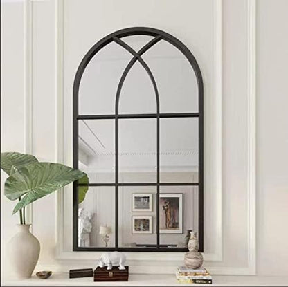 ironsmithn Arched Mirror, 41.3"x24" Windowpane Mirrors, Window Finished Metal Mirror, Black Grid Mirrors for Decor Living Room Fireplace Entryway Bedroom Hallway