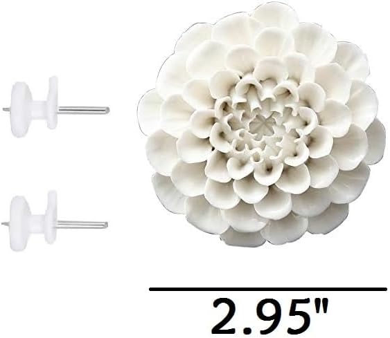 Ceramic Flower Wall Art, Artificial 3D Handmade Porcelain Flower Wall Hanging Sculpture Decor for Home Office (White, Paeonia Lactiflora, 2.95")