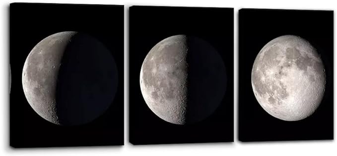 Pacimo Moon Canvas Prints Wall Art Space Pictures Paintings Modern Gallery Wrapped Black and White Abstract Sky Giclee Artwork for Living Room Bedroom Home Office Decor Ready to Hang - 12" x 16" x 3