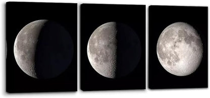 Pacimo Moon Canvas Prints Wall Art Space Pictures Paintings Modern Gallery Wrapped Black and White Abstract Sky Giclee Artwork for Living Room Bedroom Home Office Decor Ready to Hang - 12" x 16" x 3