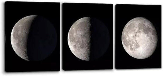 Pacimo Moon Canvas Prints Wall Art Space Pictures Paintings Modern Gallery Wrapped Black and White Abstract Sky Giclee Artwork for Living Room Bedroom Home Office Decor Ready to Hang - 12" x 16" x 3