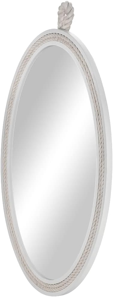 Oval Mirrors for Wall Decor Small White Nautical Rope Mirror Hanging Decorative Beach Coastal Mirror,24''Lx16''W,Oval