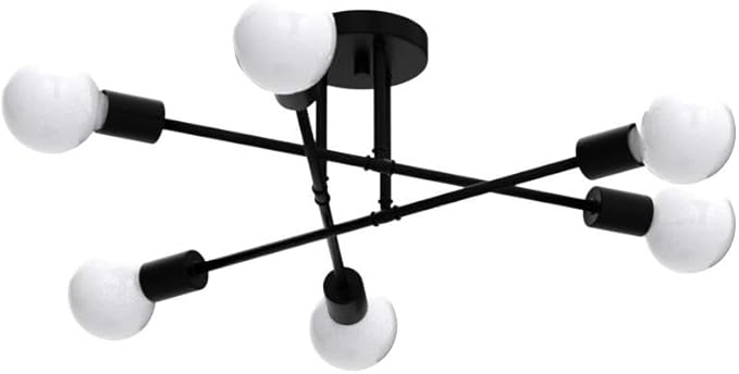 MEIXISUE Black Modern Sputnik Chandelier Ceiling Light Fixtures,6-Lights Industrial Metal Semi Flush Mount Ceiling Light for Bedroom Dining Room Living Room Kitchen Hallway UL Listed