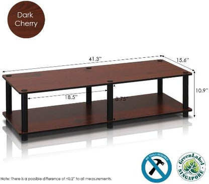 Furinno Just No Tools Dark Cherry Wide Television Stand with Black Tube, Dark Cherry/Black, Wide 41.3"(W)x10.9"(H)x15.6"(D)