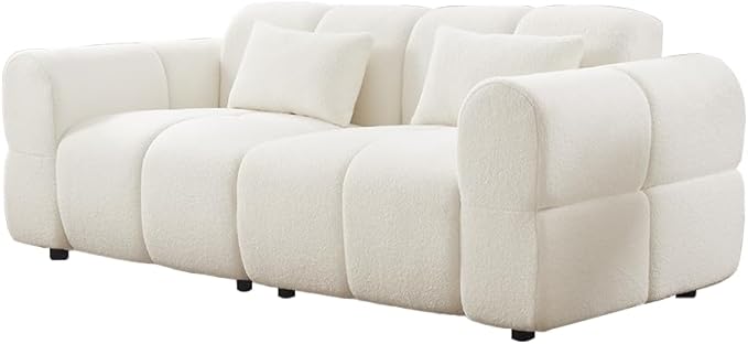 80" Modern Sofa Couch, Comfy Deep Seat Teddy Cloud Sofa, Upholstered 3-Seater Boucle Couch, Oversized Loveseat for Living Room, Bedroom, Office, Apartment(White)