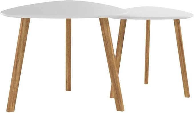 BAMEOS Bamboo Nesting Triangle End Table,Set of 2 Side Table Modern Minimalist Coffee Table for Living Room, Balcony in White