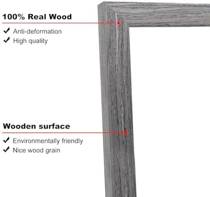 KINLINK A4 Picture Frame, Grey Solid Wood Frames with Acrylic Plexiglass for Pictures A5 with Mat or A4 without Mat, Tabletop and Wall Display Photo Frame 4 Pack