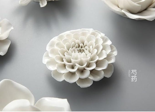 Ceramic Flower Wall Art, Artificial 3D Handmade Porcelain Flower Wall Hanging Sculpture Decor for Home Office (White, Paeonia Lactiflora, 2.95")