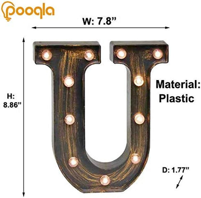Pooqla Vintage Light Up Marquee Letters with Lights – Illuminated Industrial Style Lighted Alphabet Letter Signs - Coffee Bar Apartment Bedroom Wall Home Initials Decor A-Z