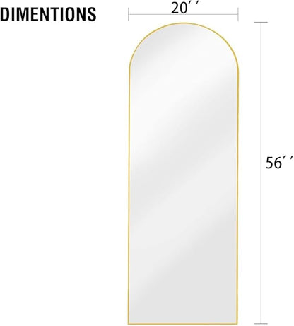 OGCAU Floor Mirror Full Length, 56"x20" Arched-Top Full Body Mirror, Hanging or Leaning, Standing, Wall Mirror with Aluminum Frame for Bedroom Living Room, Gold