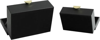 HofferRuffer Faux Leather Jewelry Boxes, Decorative Boxes Storage Accessory Organizer with Gold Hardware Decor, Classic Vegan Leather Set of 2 Pieces (Black)