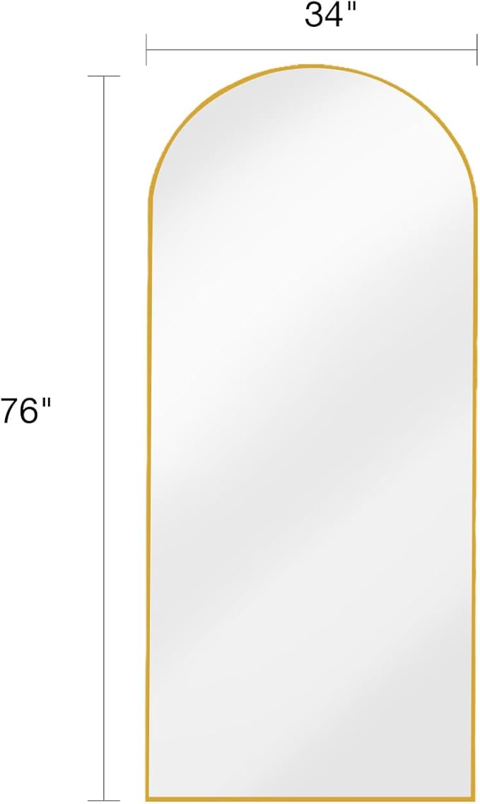 DYNWELL Arched Full Length Mirror, 76"x34" Large Floor Mirror with Stand, Wall-Mounted Gold Body Mirror for Bedroom