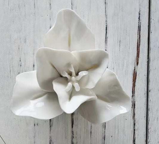 Handmade 3D Wall Art Hanging Sculpture, Porcelain Lily Flower Decoration for Home Office Decor (White, 3.15")