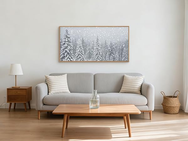 Winter Snow Covered Forest Framed Canvas Wall Art Set,Snowy Woodland Wall Decor,Wilderness Pine Tree Art Prints,Natural Botanical Landscape Artwork for Living Room, Bedroom,Farmhouse-40 x20 x1