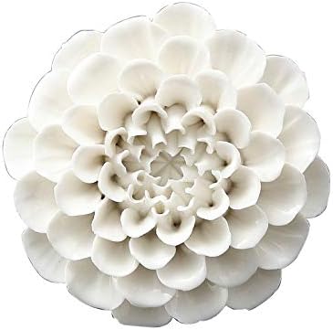 Ceramic Flower Wall Art, Artificial 3D Handmade Porcelain Flower Wall Hanging Sculpture Decor for Home Office (White, Paeonia Lactiflora, 2.95")