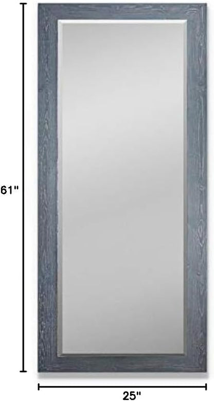 Renditions Gallery Full Length Mirror Gray Wood Frame Full Body Wall Mounted Apartment Vanity Decor Aesthetic Large Standing Mirror for Bedroom Living Room Bathroom - 61"x25" LT07