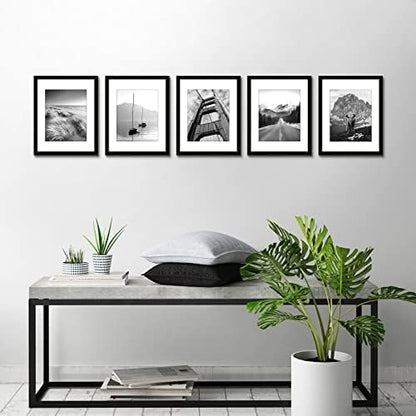 Americanflat 11x14 Picture Frame with Polished Plexiglass - Set of 5 - Use as 8x10 Frame with Mat or Display 11x14 Photo Without Mat - Galleria Collection - Picture Frames for Wall Display - Black