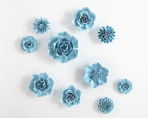 AMERRY 3D Flower Wall Art, Handmade Porcelain Decor for Home & Office (Blue, Carnation, 3.15")