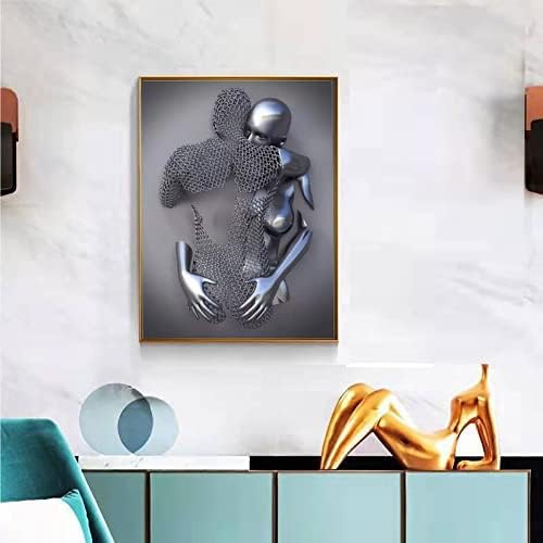 3D Wall Art Decor Artwork Figure Statue Modern Art Canvas Painting,Large Wall Art for Bathroom Bedroom Decoration (Hug Face to Face)