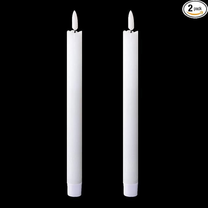 GenSwin Flameless Taper Candles Flickering with Remote Timer, Battery Operated LED Taper Candles with 3D Wick Real Wax Window Candlesticks Pack of 2 for Home Wedding Decor(White, 0.78 x 9.64 Inch)