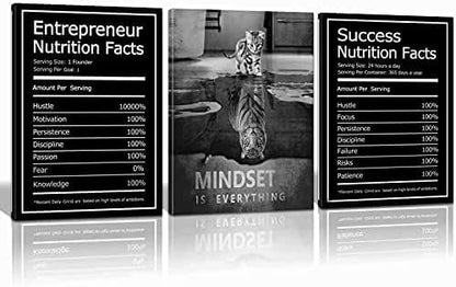 KAWAHONE Motivational Mindset Canvas Wall Art, Success Entrepreneur Nutrition Facts Mindset is Everything Office Inspirational Poster Prints Quotes Wall Decor GalleryWrapped Framed Easy Hang