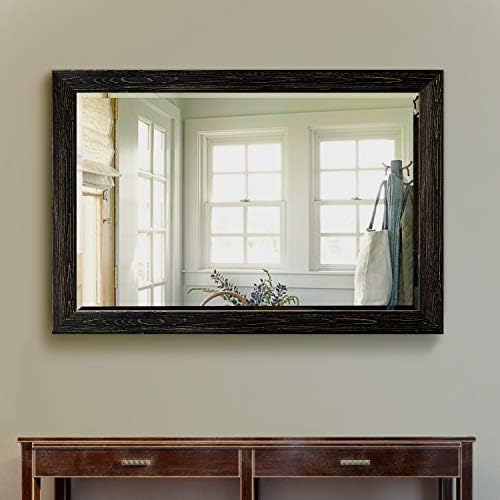 Renditions Gallery Rectangular Vintage Black Wood Framed Body Mirror Verticle Or Horizontal Farmhouse Wall Mounted Vanity Mirror for Living Room Bedroom Home Decor - 41"x29" LT07