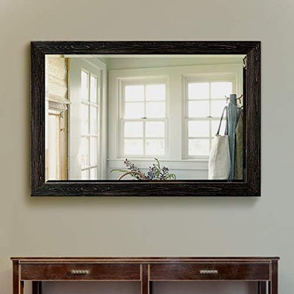 Renditions Gallery Rectangular Vintage Black Wood Framed Body Mirror Verticle Or Horizontal Farmhouse Wall Mounted Vanity Mirror for Living Room Bedroom Home Decor - 41"x29" LT07